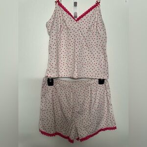 Sugar White & Pink Heart Print Sleeveless Pajama Set - Top & Shorts